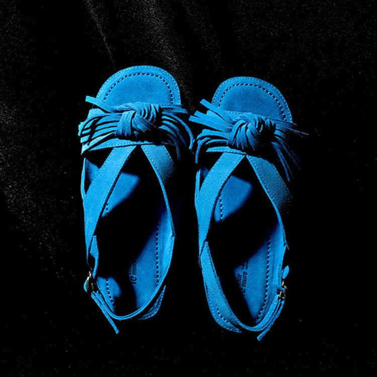 Style First Layer Frosted Cow Suede Handmade Knot Tassel Bottom Flat Sandals