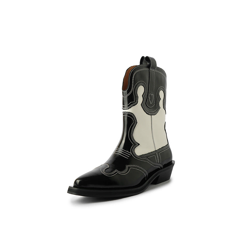 Women's Matching V Cut Embroidered Western Cowboy Mi Tube Large Small Boots