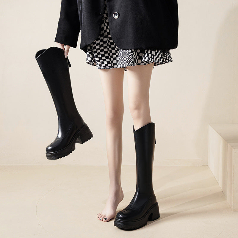 The Bottom Small Below Knee Slimming High Women's Leather Boots