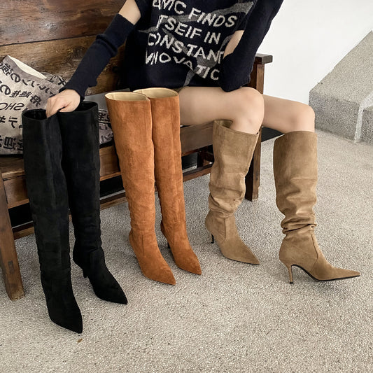 Pleated Autumn Stiletto Pile Style High Below Heels