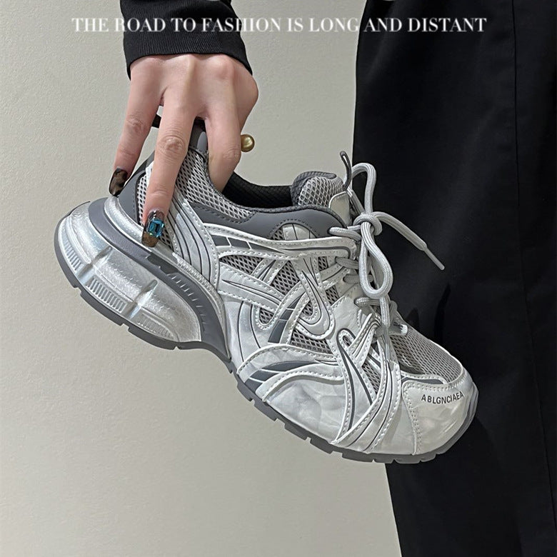 Women's Mesh Bottom Platform Dad Fleece-lined Slimming Small Women's Sports Shoes