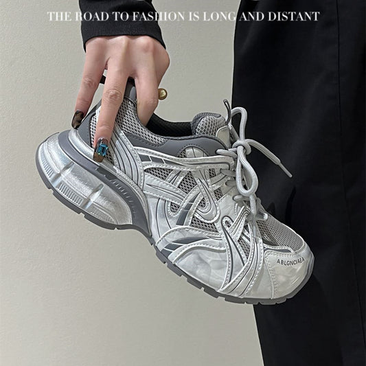 Women's Mesh Bottom Platform Dad Fleece-lined Slimming Small Women's Sports Shoes