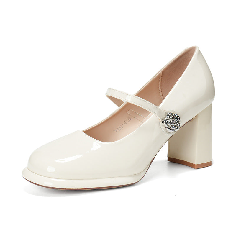 Rhinestone Square Buckle Word With Chunky Commuter Heels