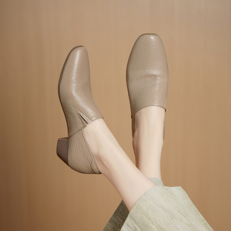 Women's Genuine Pumps Spring Chunky Sheepskin Simple Not Tired Feet Soft Women's Fashion Shoes