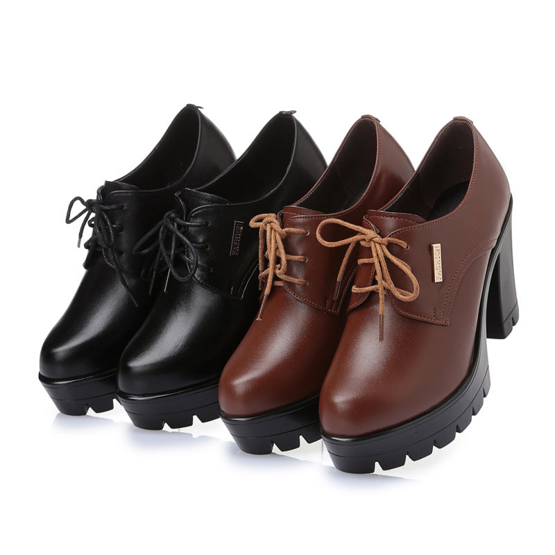 Women's Genuine High Comfortable Thick Round Head Women's Shoes
