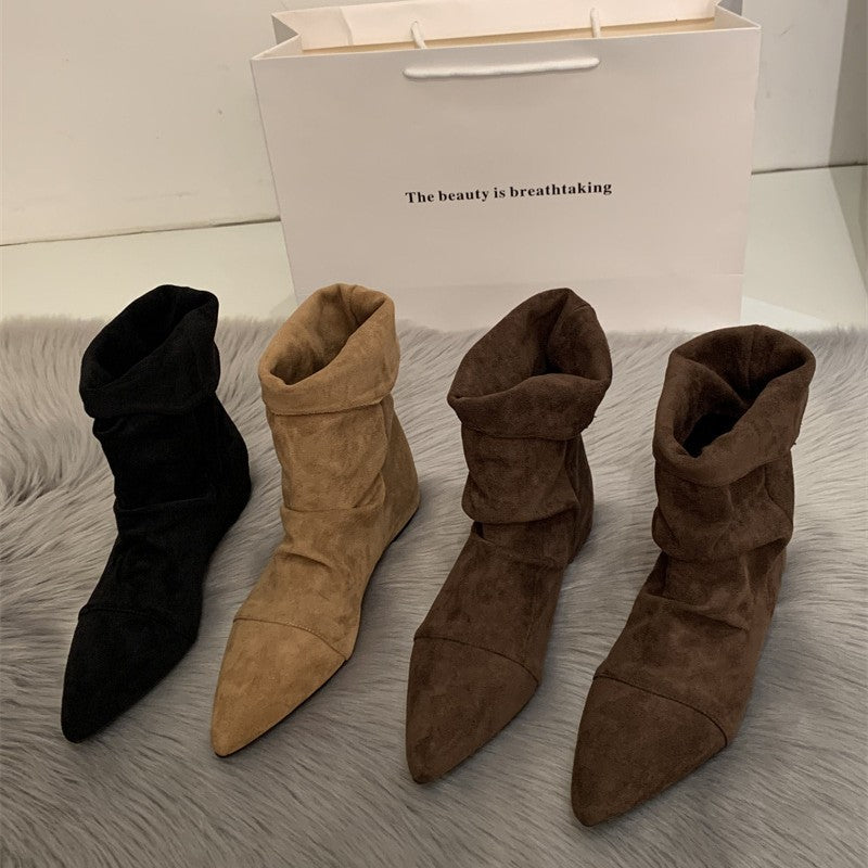 Women's Insole Pile Style Pointed Khaki With Skirt High Women's Leather Boots