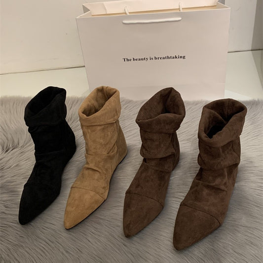 Women's Insole Pile Style Pointed Khaki With Skirt High Women's Leather Boots