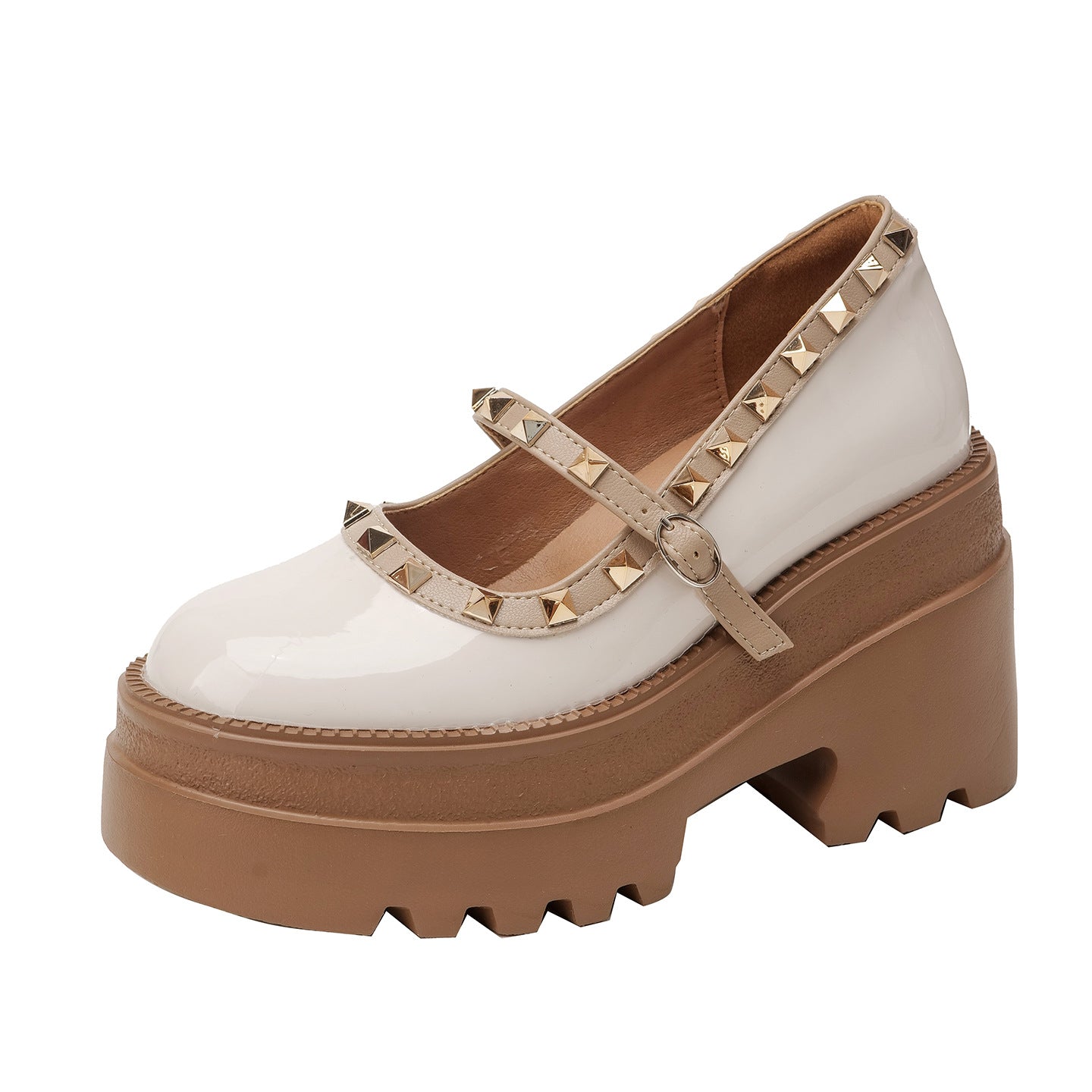 Women's Height Increasing Insole Thick-soled With Mary Leather Shoes