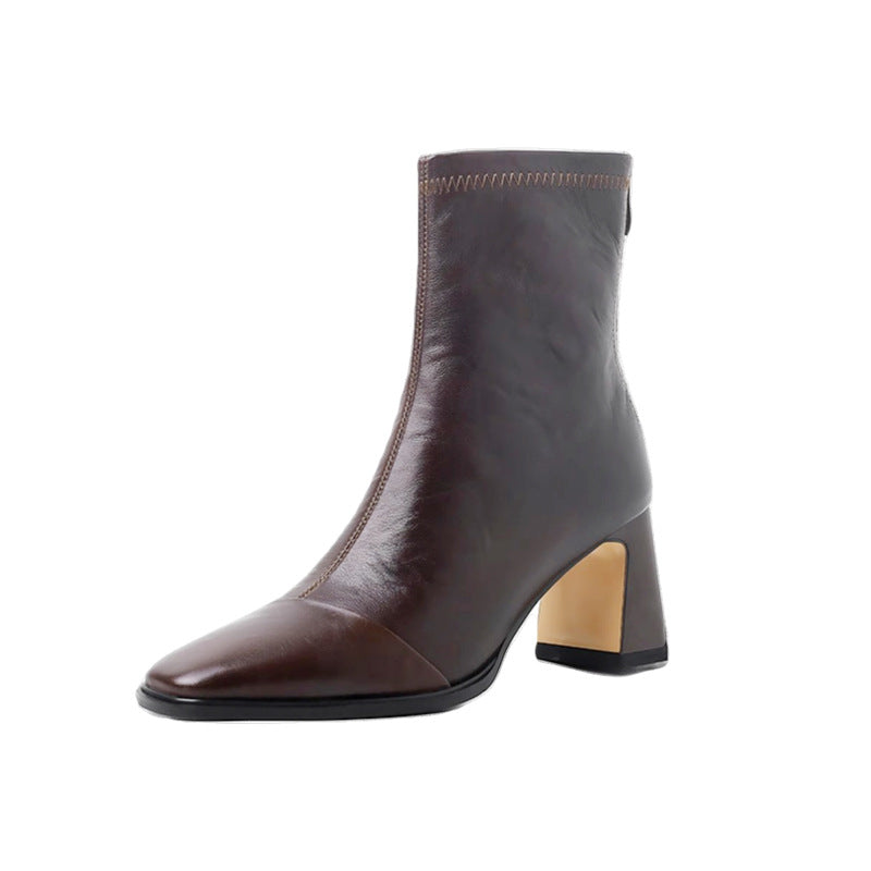 Women's Short With Scratch Pattern Soft Style French Retro Skinny Small Women's Leather Boots
