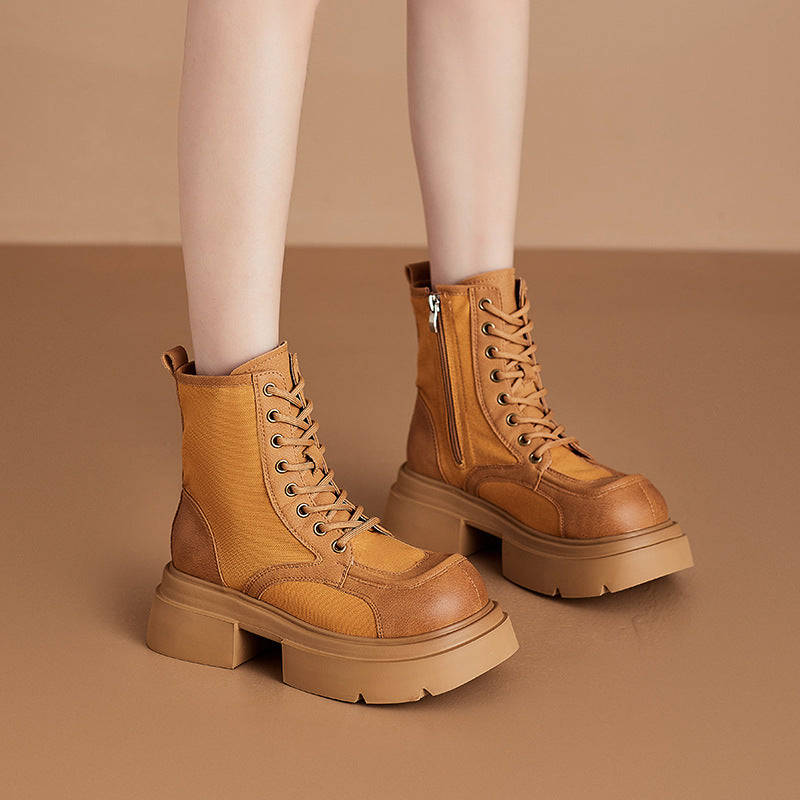 Women's Retro Worker Thick-soled Martin Lace Up Women's Leather Boots