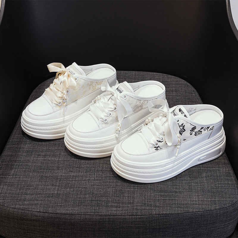 Women's Half Mesh Breathable Height Increasing Insole Slippers