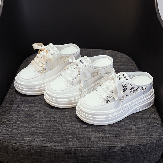 Women's Half Mesh Breathable Height Increasing Insole Slippers