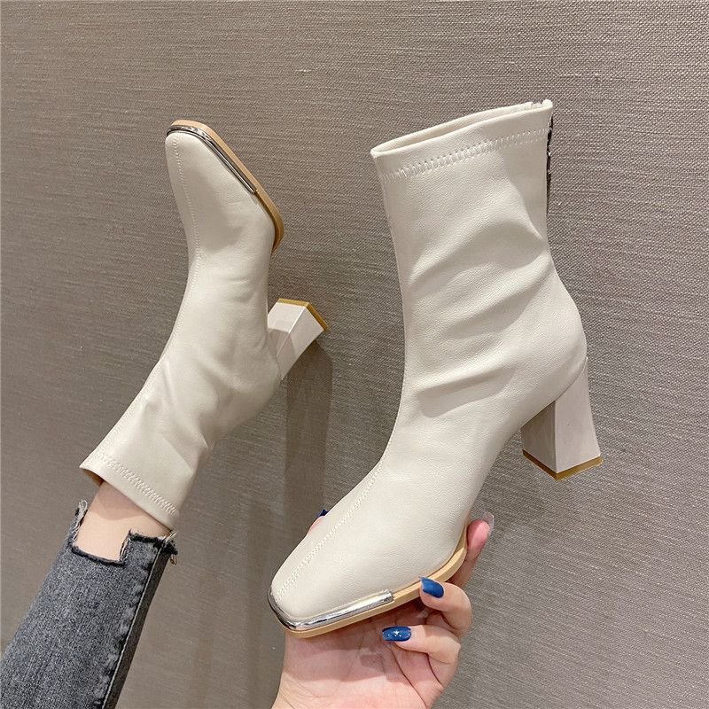 Women's Soft High Square Toe Chunky Fashion Veet Heels