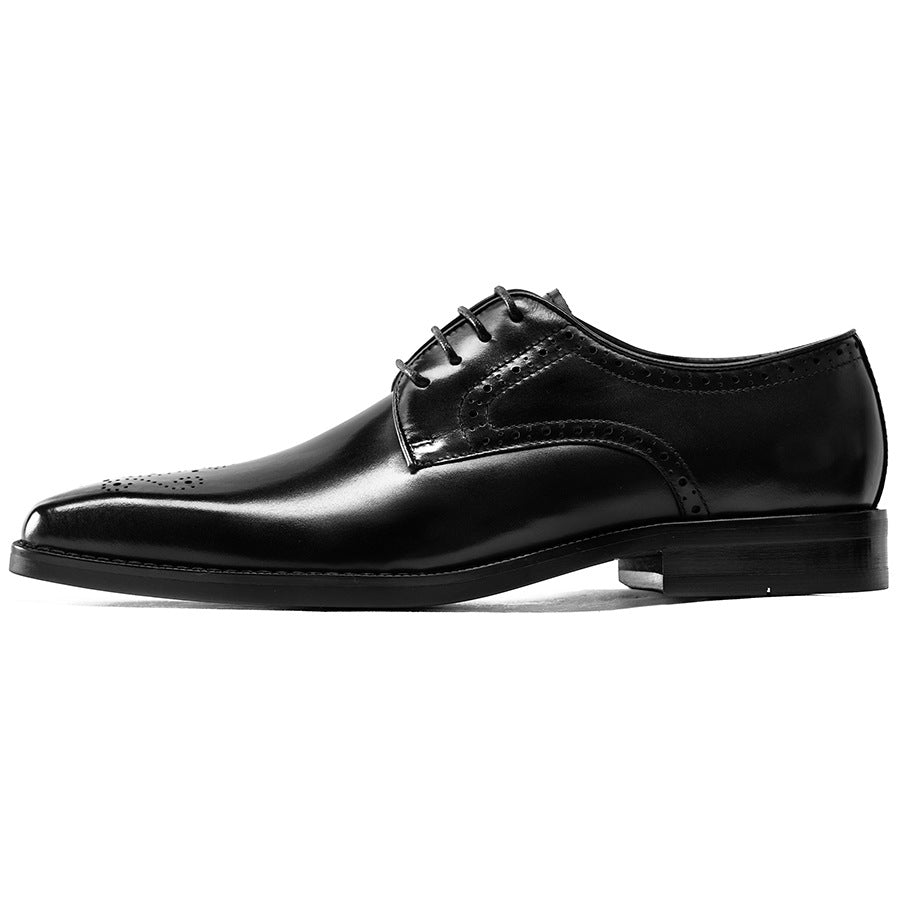 Men's Brogue Business Formal Wear Cowhide Square Leather Shoes
