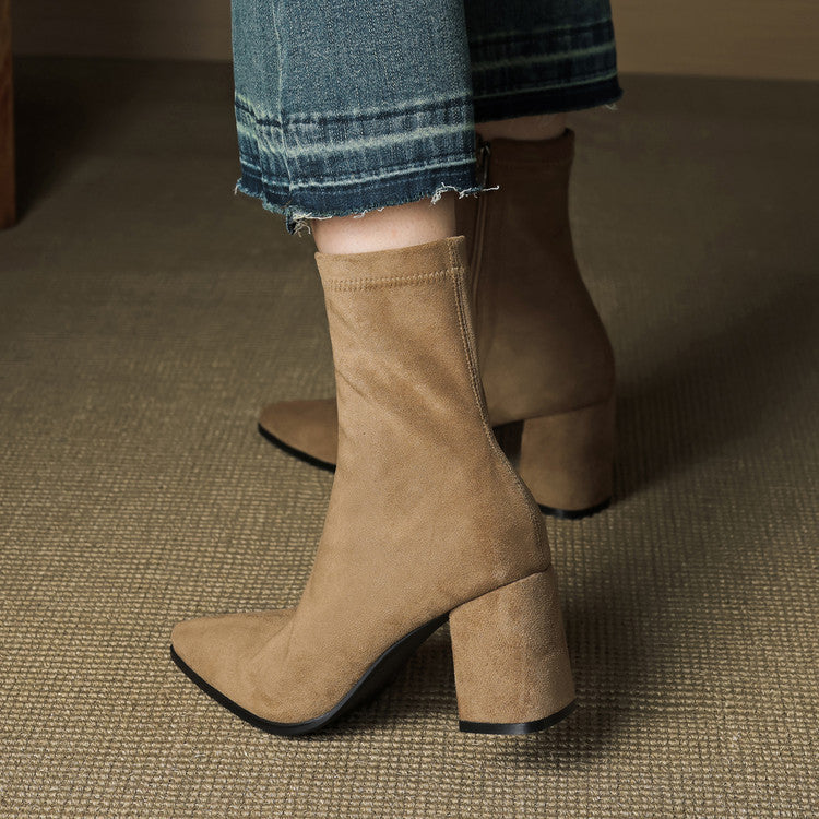 Women's French Style High Stretch Winter Side Zipper Thick Women's Leather Boots