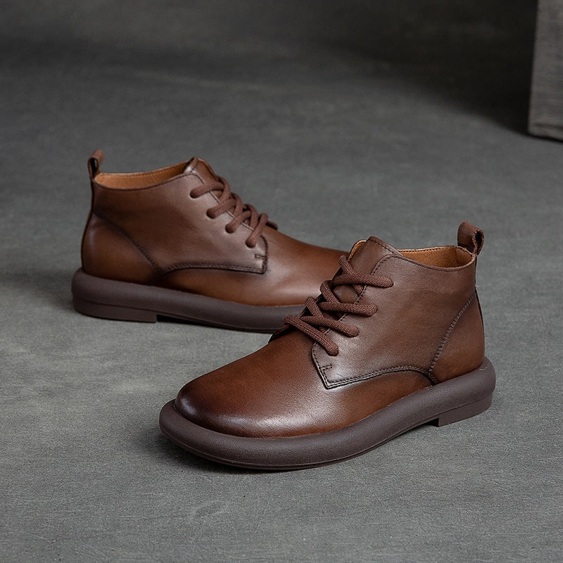 Women's Autumn Flat Round Toe Brushed Retro Comfortable Boots