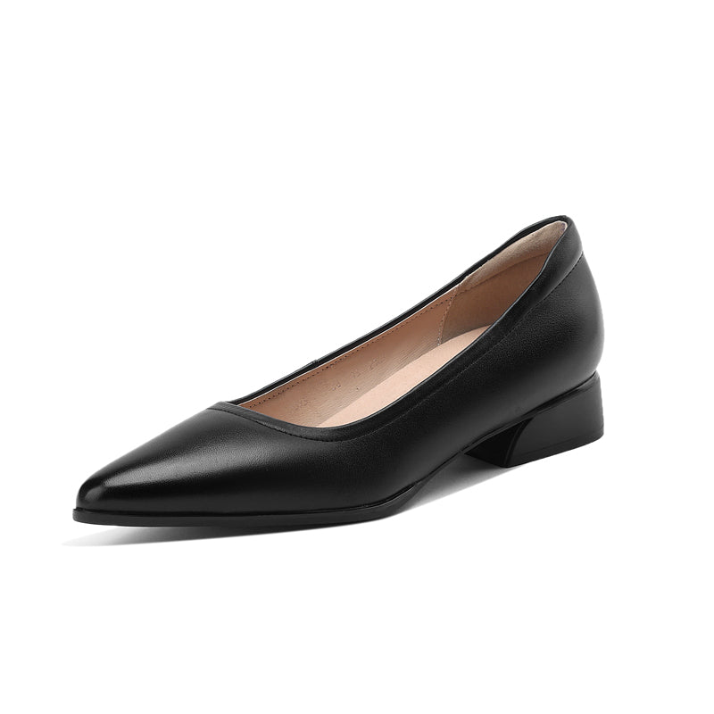 Women's Pointed Toe Chunky Cm Comfortable First Layer Cowhide Professional Mute Heels