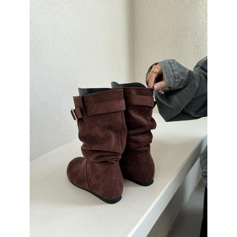 Women's Height Increasing Insole Small Suede Pile Style Riding Women's Leather Boots