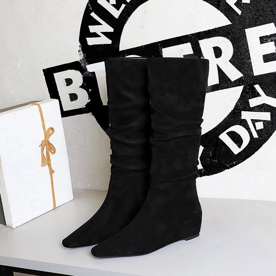 Women's Pile Style Square Toe Wide Tube High Leg Below The Boots