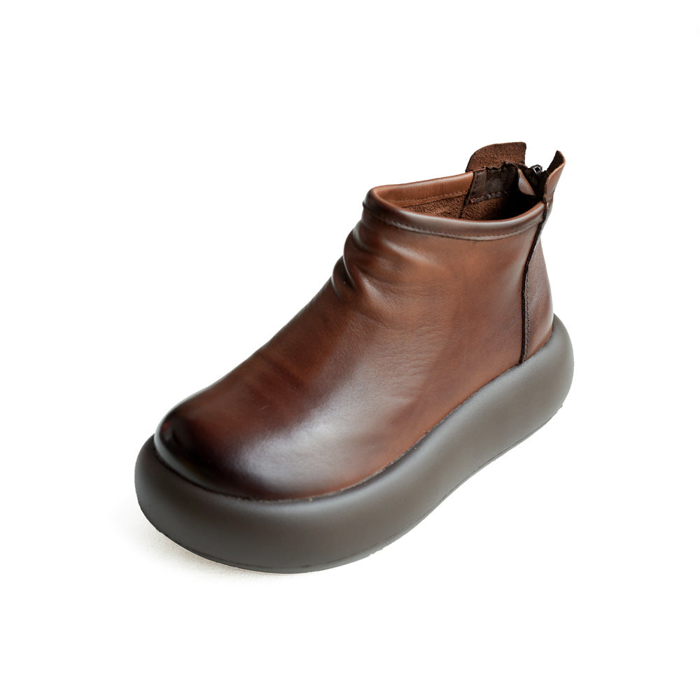 Women's Genuine Booties Retro Wedge Platform Height Increasing Women's Leather Boots