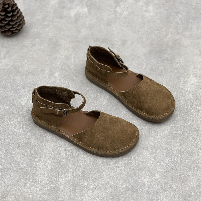 Women's Handmade Genuine Summer Soft Bottom Comfortable Toe Box Flat Sandals