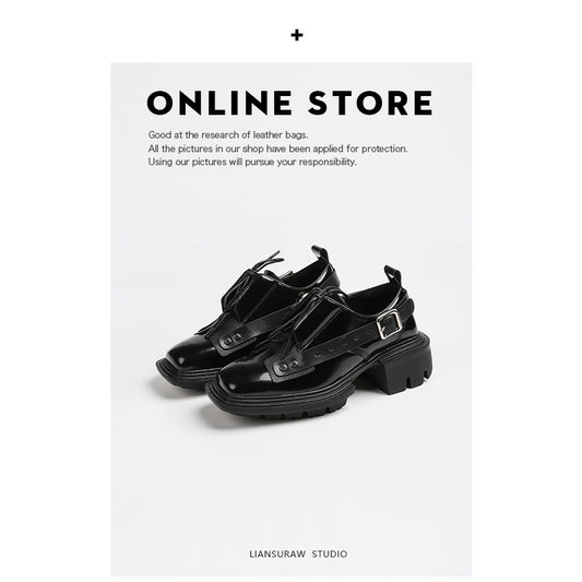 Square Toe Buckle Platform Derby Chunky Heightened Casual Shoes