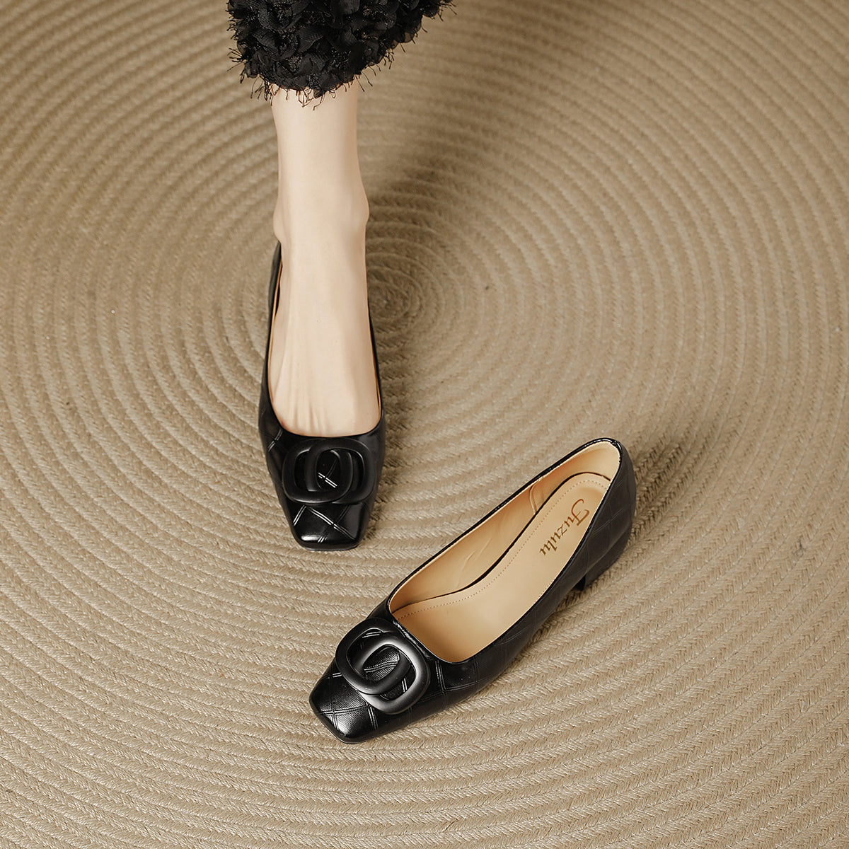 Women's Square Toe Chunky Low-cut Spring Not Tired Feet With Skirt Men's Shoes