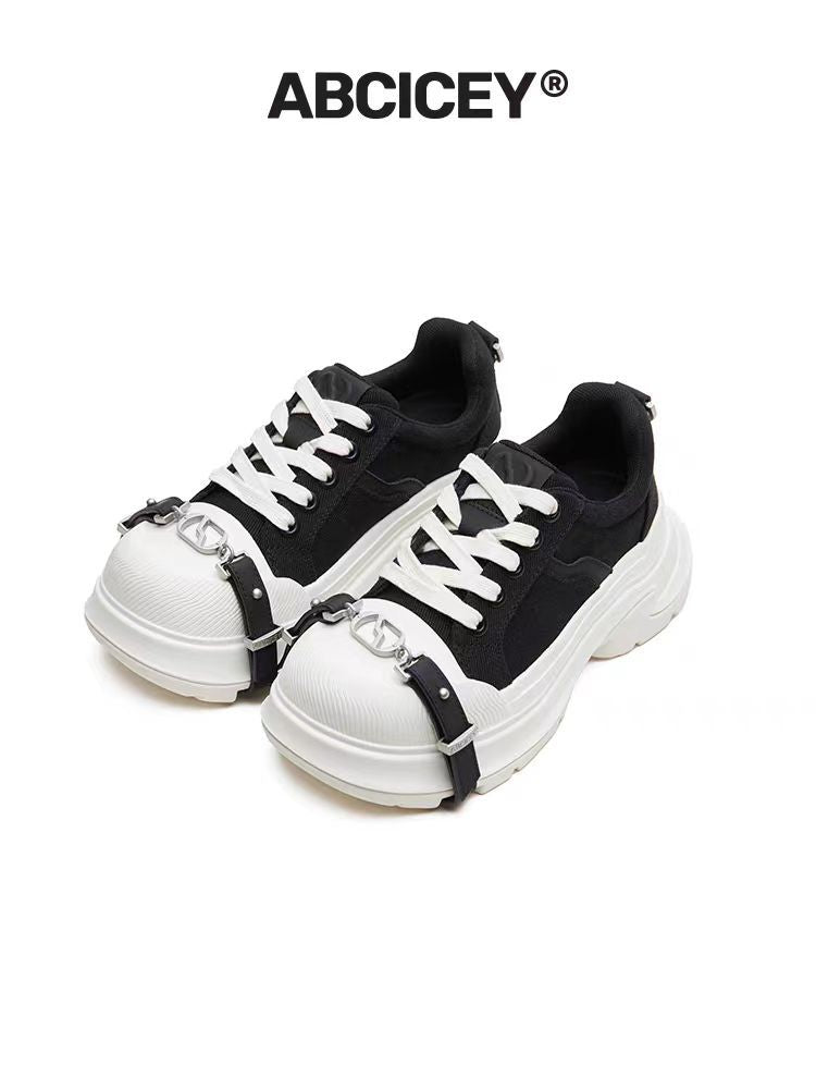 Women's White Raise The Bottom Trend Buckle Sneakers