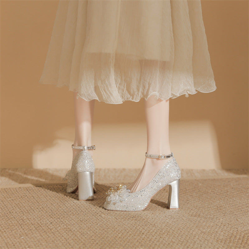 Women's Platform Buckle Spring High Mary Jane High-grade Satin Women's Fashion Shoes