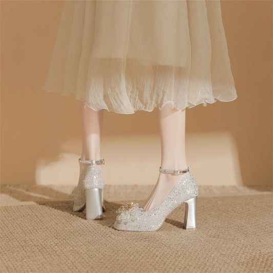 Women's Platform Buckle Spring High Mary Jane High-grade Satin Women's Fashion Shoes