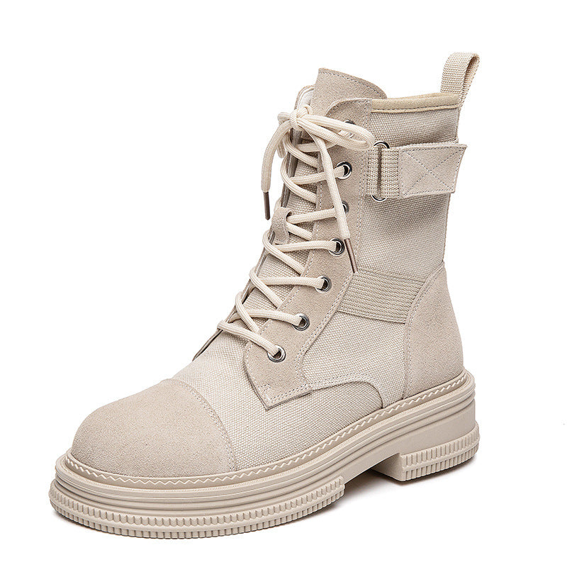 Women's Summer Thin Breathable Lace Up Round Toe Side Women's Leather Boots