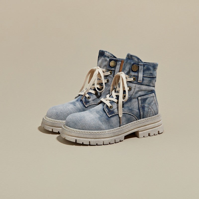 Women's Denim Martin Spring Thick Bottom Super Hot Short Retro Western Boots