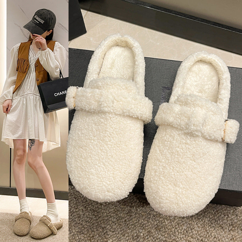 Women's Winter Lamb Fur Outerwear Korean Style Fairy Slippers