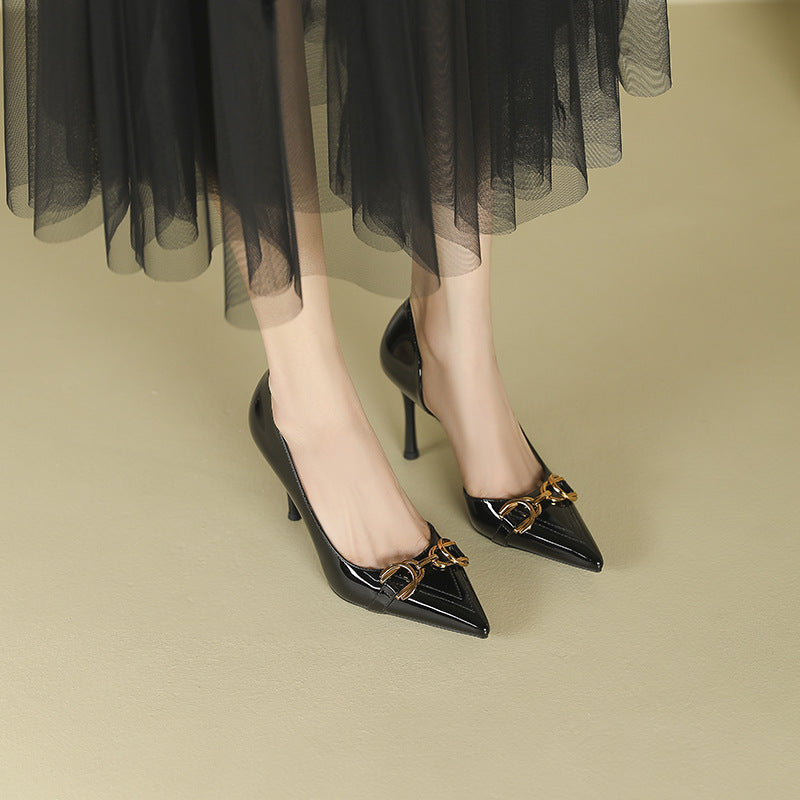 Women's Toe Side Empty High Summer Metal Buckle Women's Fashion Shoes