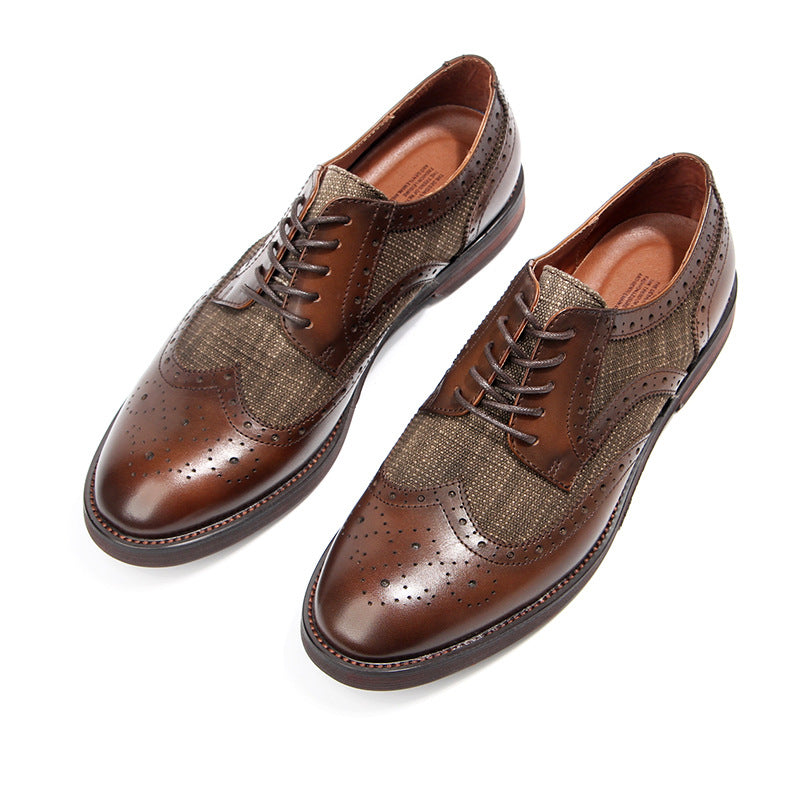 Men's British Brogue Carved Fabric Stitching Retro Leather Shoes