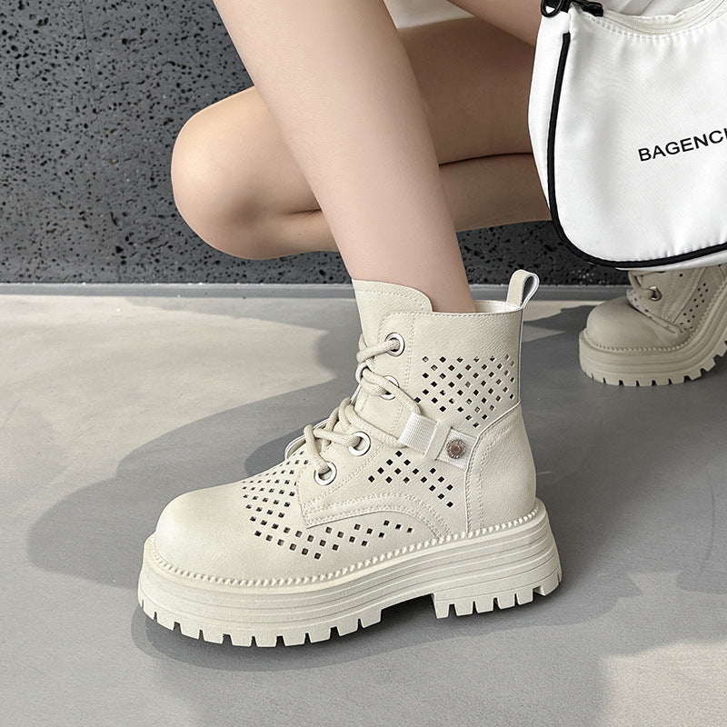 Women's Hollow Martin Genuine Hole Height Increasing Insole Boots