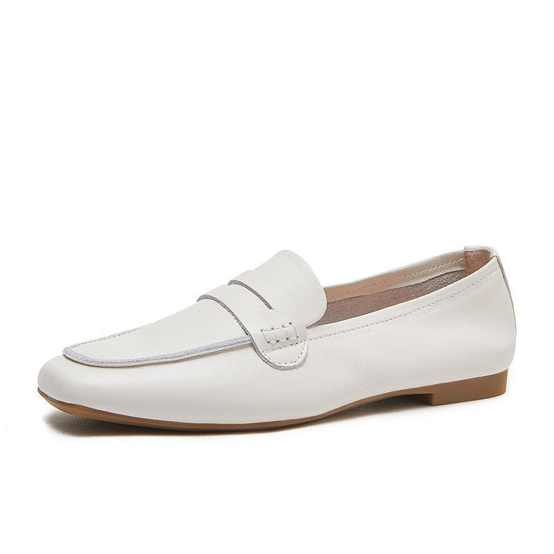 Women's Genuine Square Toe Soft Bottom Black Flat Loafers