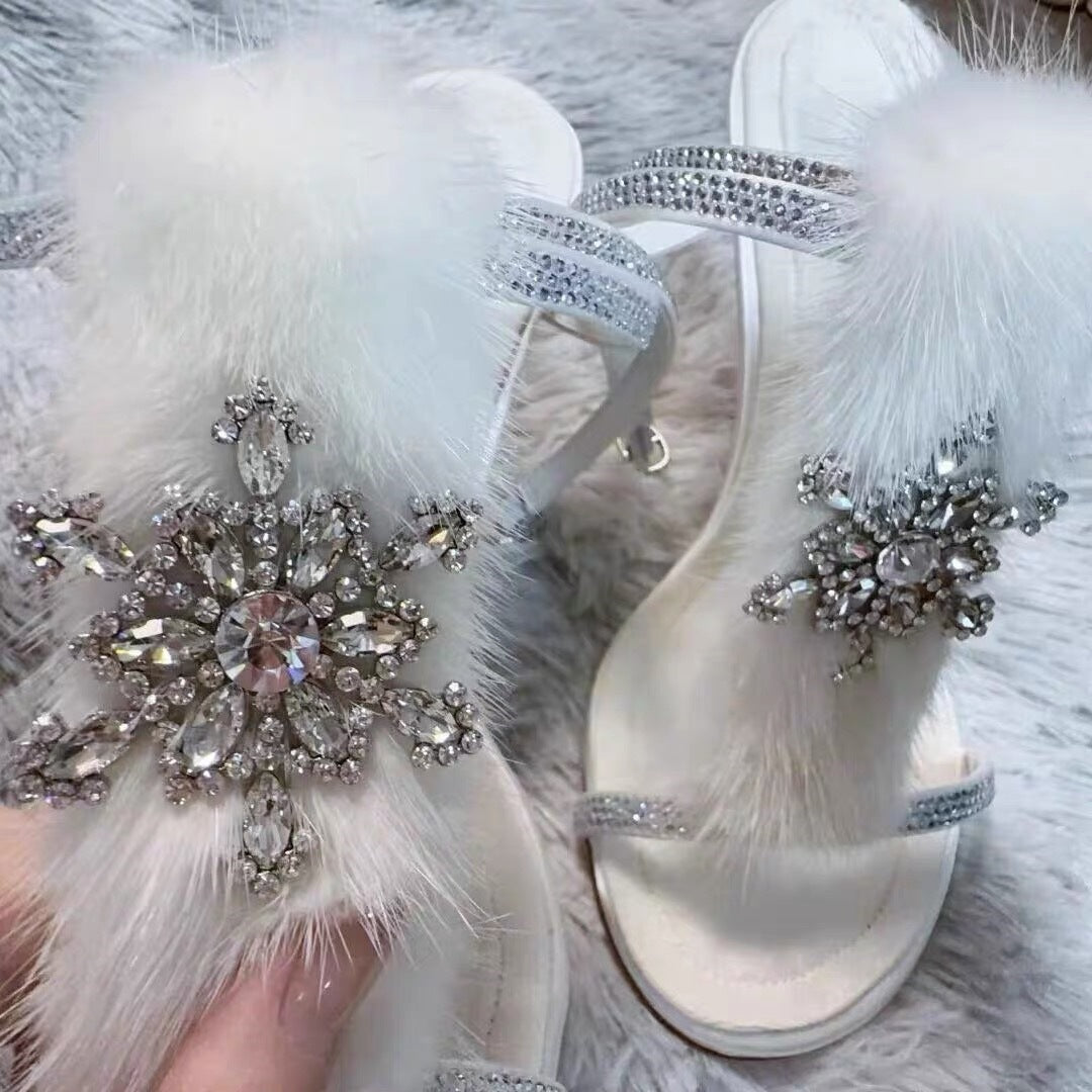 Women's Winter Genuine Mink Fur Fairy Style Sandals