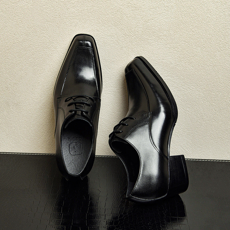 Men's Square Toe British Genuine Elevator Fashion Leather Shoes