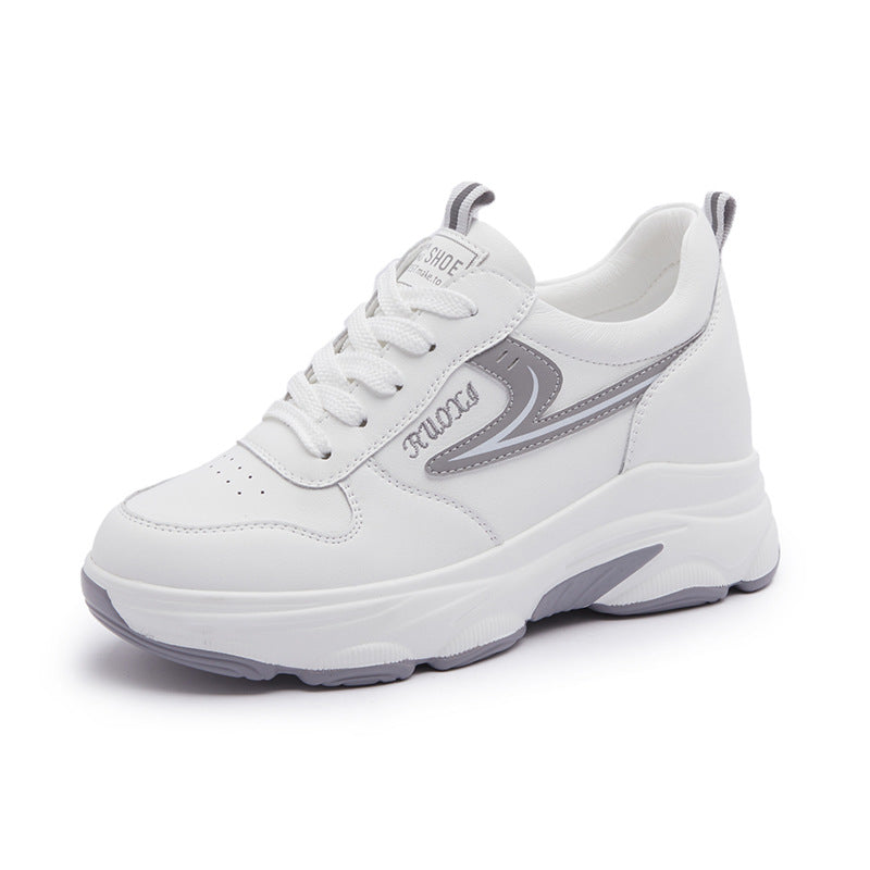 Women's White Spring Breathable Platform Sports Height Casual Shoes
