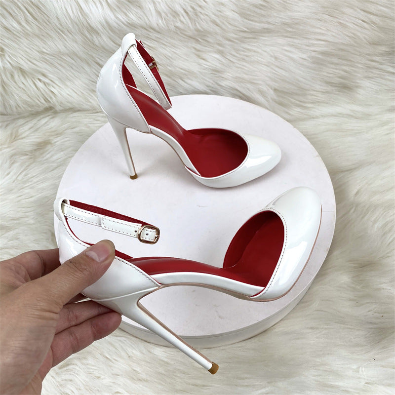 Women's Super Low Cut Round Toe White Mary Jane Style Stiletto High Heeled Sandals