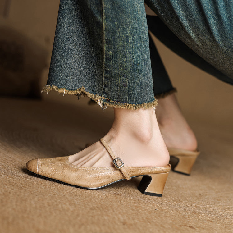 Women's Genuine Buckle Half Outer Wear Retro Summer Muller Slippers