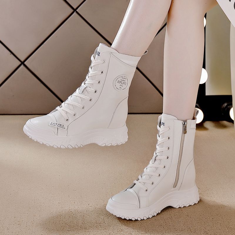 Women's Booties Fleece-lined Cotton Small Man Height Increasing Insole Women's Leather Boots