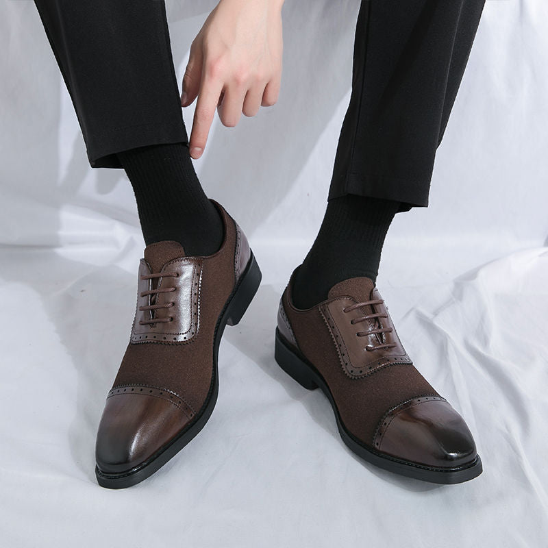 Men's Wear Pointed Oxford Increased Thin Brown Men's Casual Leather Shoes