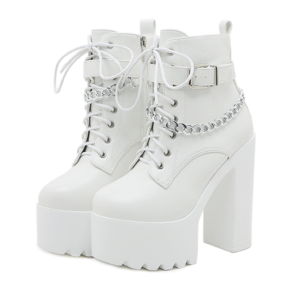 Women's High Platform Booties Super Stage Chunky Women's Leather Boots