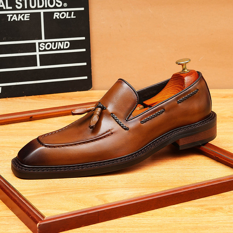 Men's Old Money Style Tassel First Layer Cowhide Slip-on Leather Shoes
