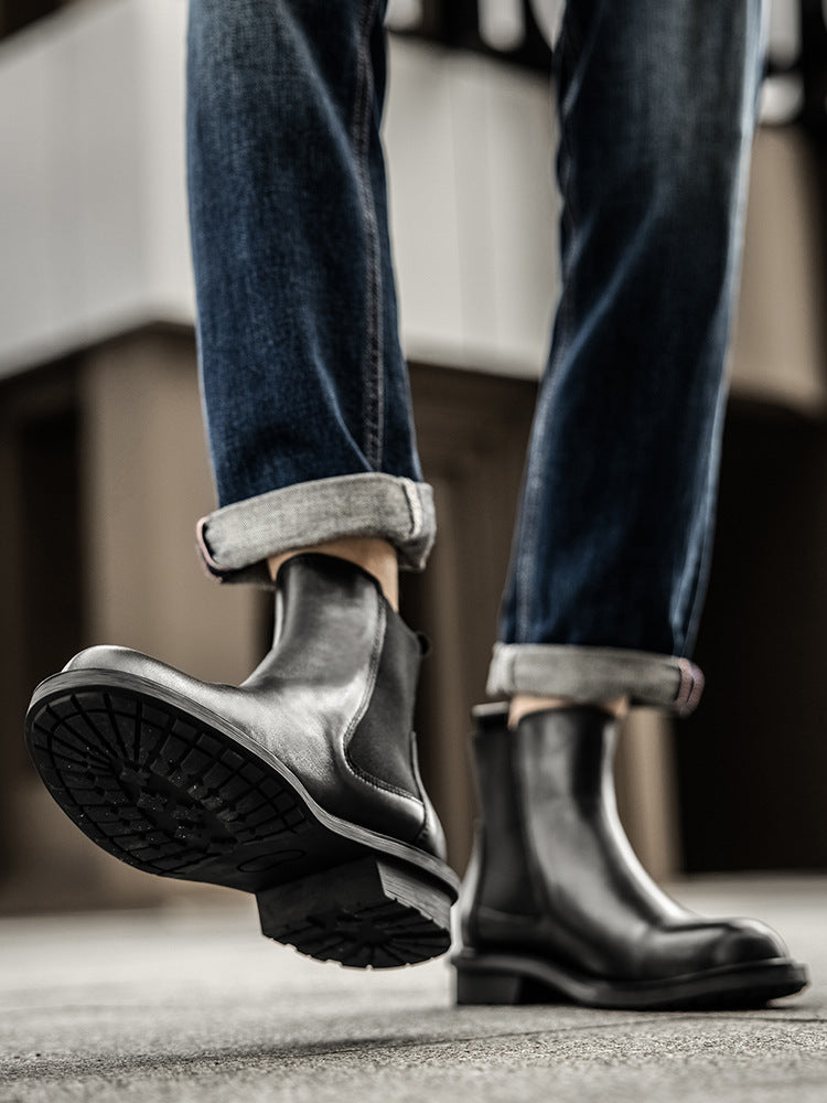 Men's British Business Smoke Pipe Thick-soled Green Round Toe Boots