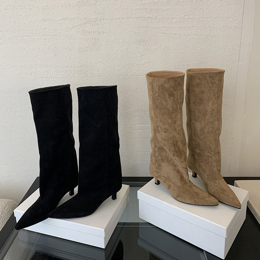 Elegant Bottom Pointed Toe High Leg Comfortable Solid Women's Leather Boots
