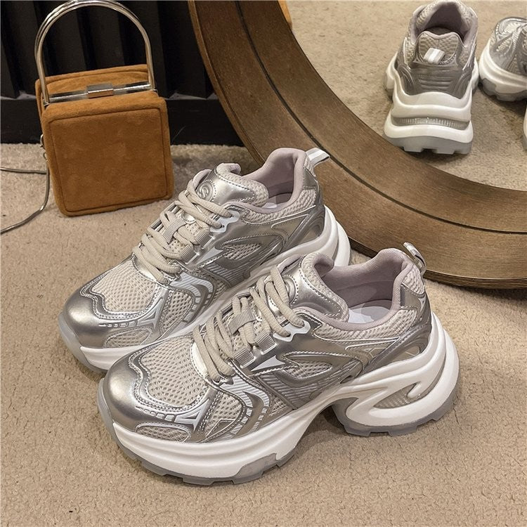 Women's Authentic Clunky Mesh Breathable White Thick-soled Sneakers