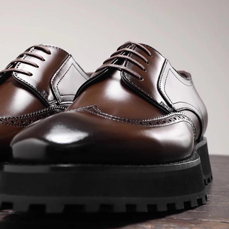 Men's Derby British Style Cowhide Platform Big Head Formal Leather Shoes